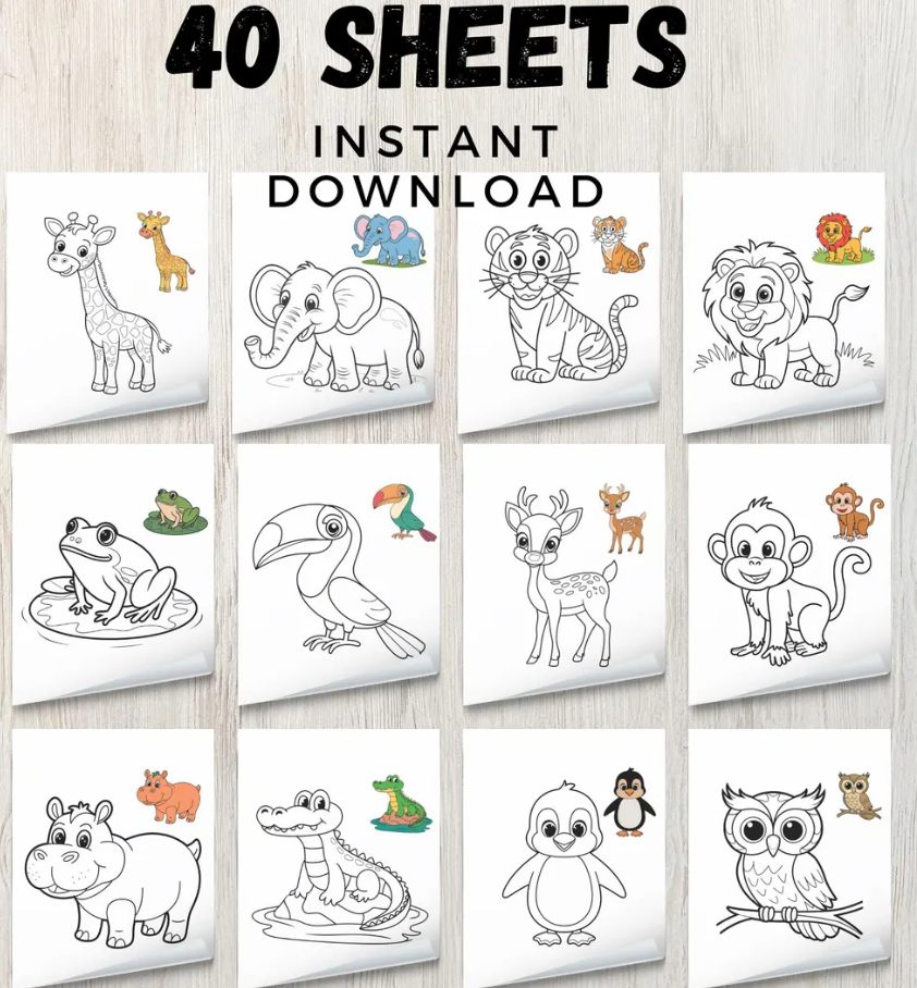 40 صفحة تلوين الحيوانات الصغيرة اللطيفة 