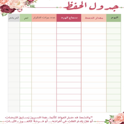 جدول لحفظ او قراءة القرآن الكريم